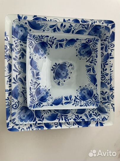 Набор салатников под гжель (стекло)