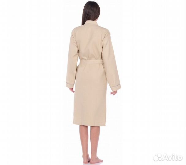 Халат вафельный Home One с кантом бежевый 48