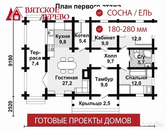 Оцилиндрованное бревно от Кировского производителя