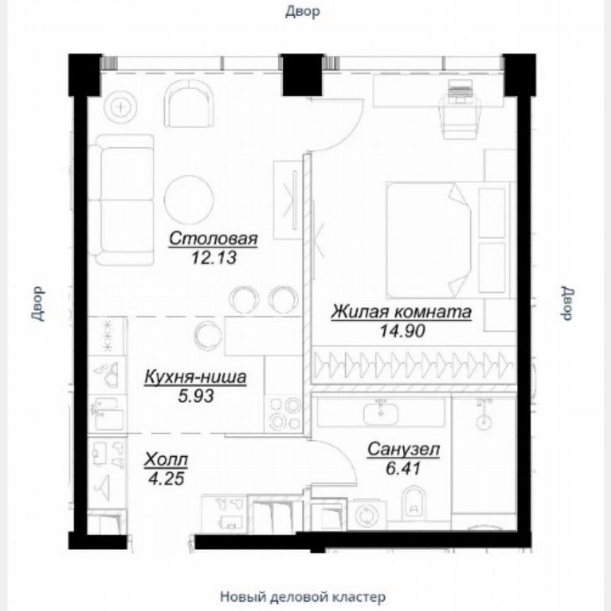 1-к. квартира, 44 м², 24/55 эт.