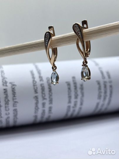 Серьги. Золото 585, с топазами и бриллиантами