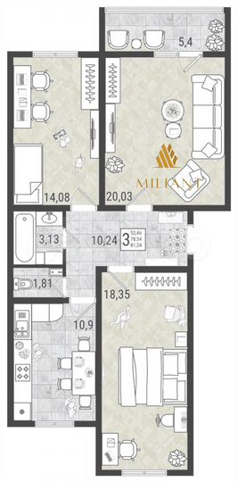 3-к. квартира, 81,2 м², 9/9 эт.