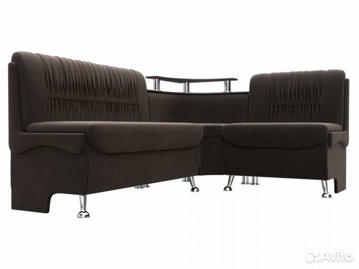 Диван кухонный угловой Сидней правый угол, велюр, коричневый