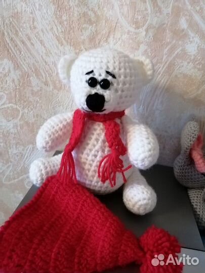 Мягкая игрушка Мишка в шапке вязаная игрушка ручна