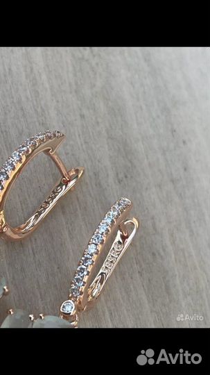 Серьги золото, пренит с фианитами