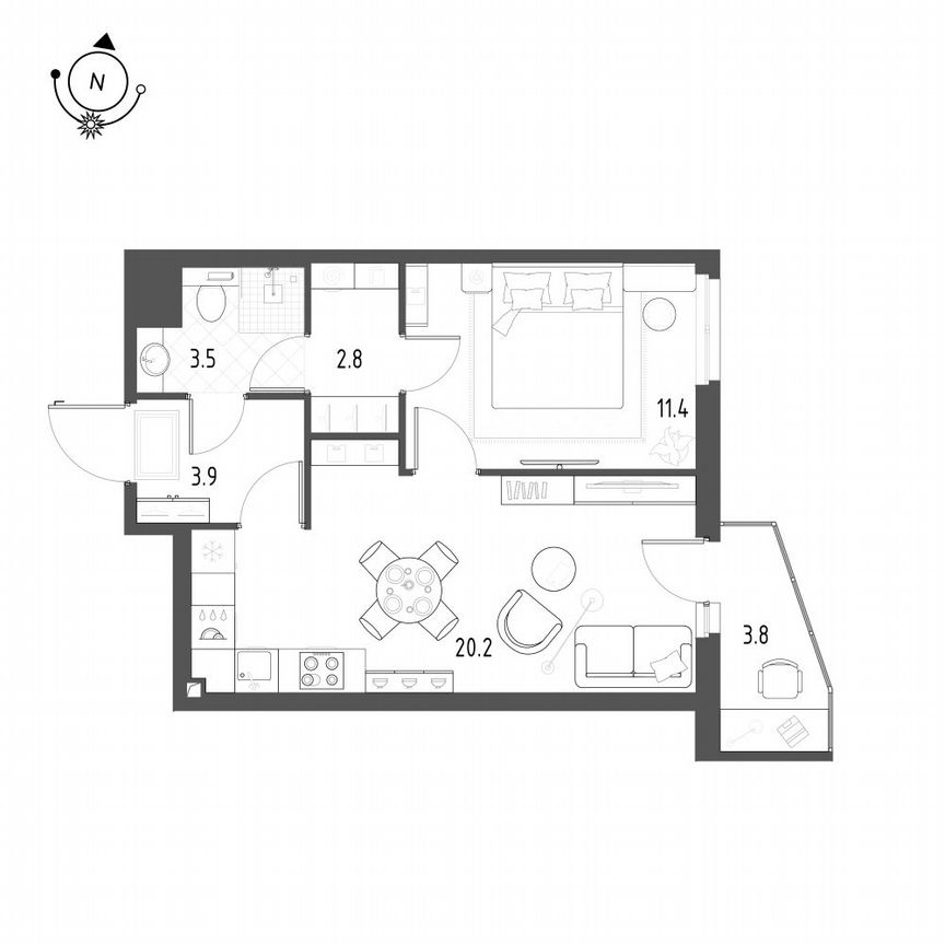 1-к. квартира, 42,7 м², 22/25 эт.