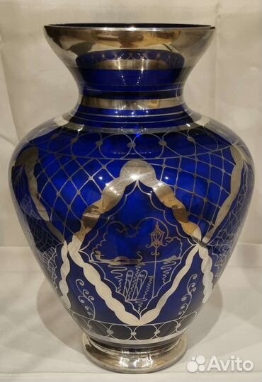 Ваза для цветов италия кобальт серебро