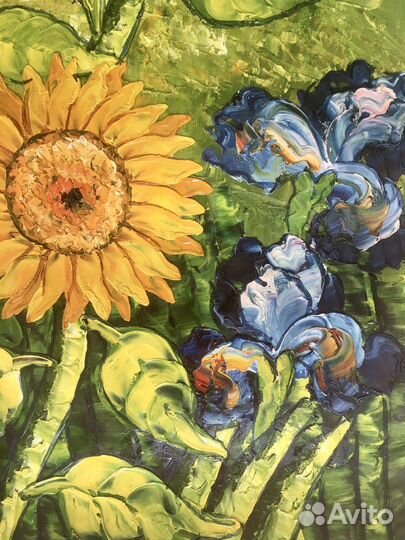 Картина Подсолнухи маслом на холсте 50 х 60 см