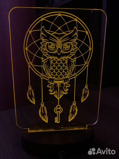 Настольный светильник/ночник из оргстекла Сова