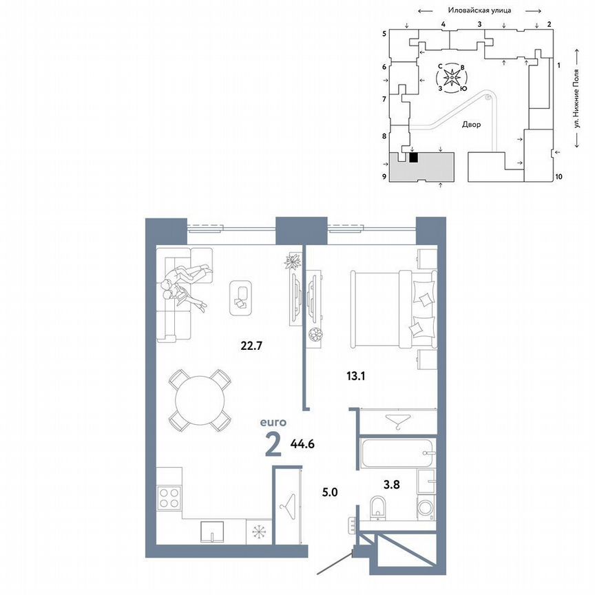 1-к. квартира, 44,6 м², 12/38 эт.