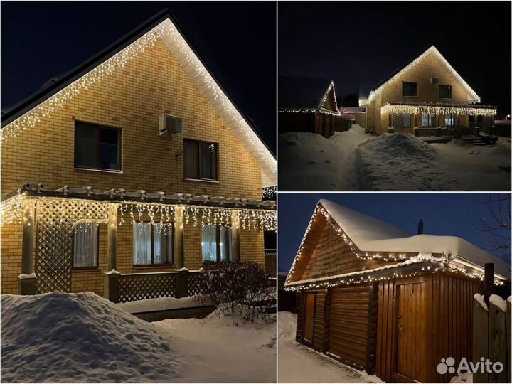 Украшение домов гирляндами, подсветка, освещение