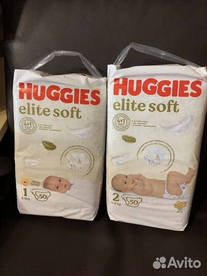 Подгузники huggies elite soft 1, 2