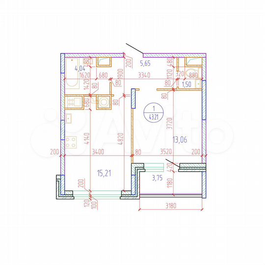 1-к. квартира, 43,2 м², 8/17 эт.