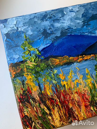 Картина маслом на холсте магнит горы осень пейзаж