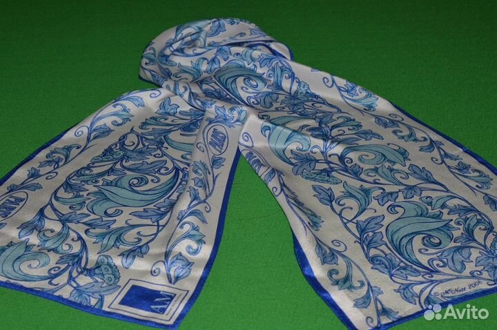 Шелковый шарф Париж Paris белый голубой