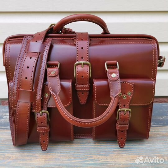 Сумка саквояж из натуральной кожи, ручной работы
