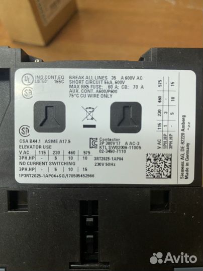 Контактор 3RT2025-1AP04 Siemens