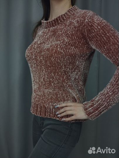 Розовый свитер велюр (плюшевая пряжа)