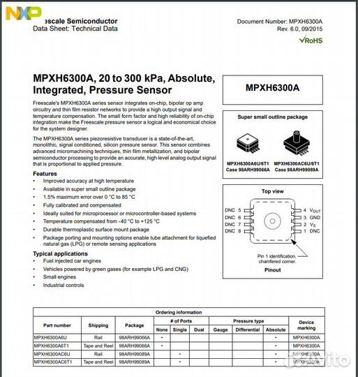 Mpxh6300A Датчик давления