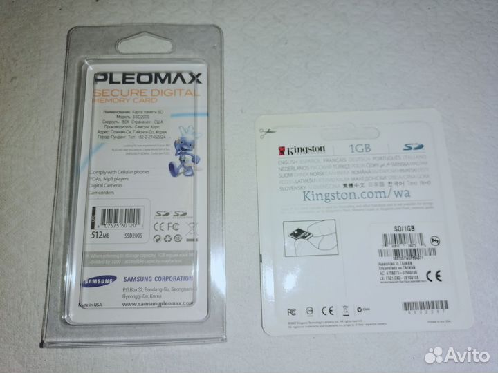 Карта памяти SD, 1Gb, 512Mb, производство США