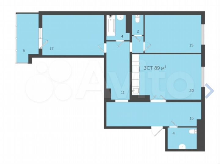3-к. квартира, 88,4 м², 12/18 эт.