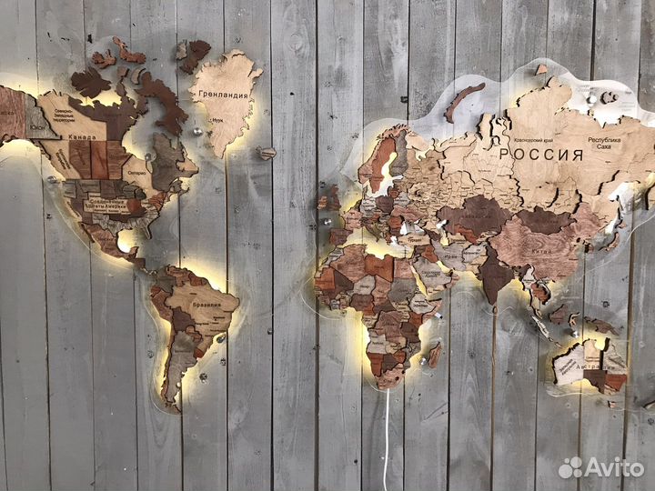 Карта мира на стену интерьерная