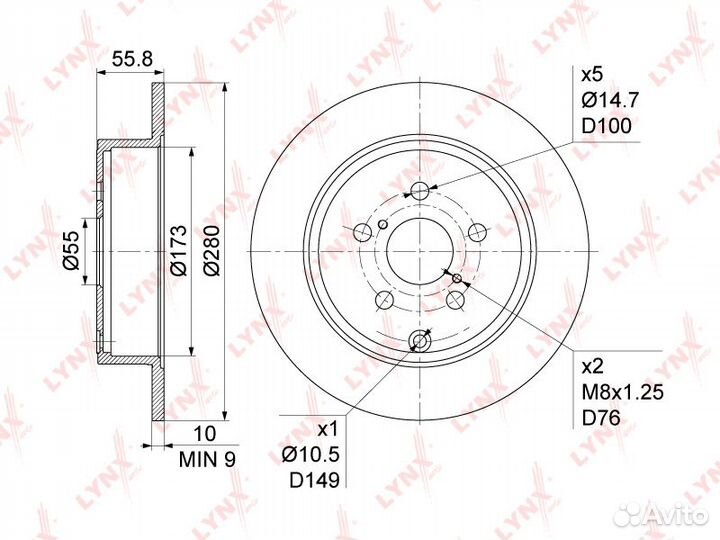 Диск тормозной задний (280x10) toyota Avensis(T25)
