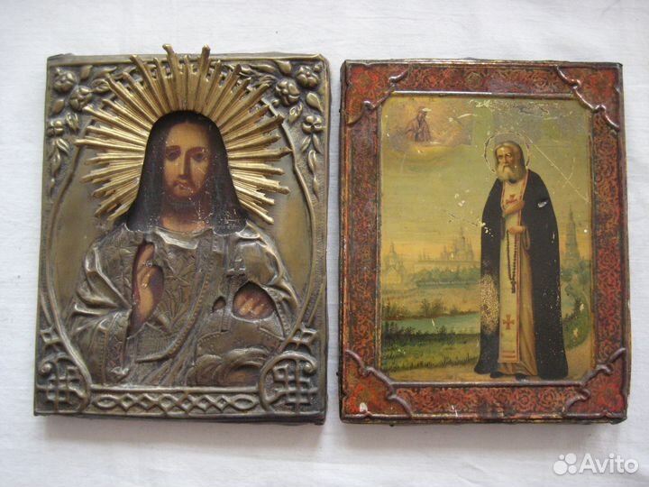 Икона Господь Вседержитель и Серафим Саровский