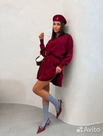 Шикарный кашемировый костюм с юбкой мини, теплый