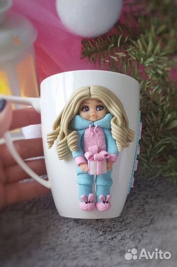 Кружки с куколками из полимерной глины