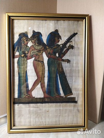 Картина на папирусе из Египта под стеклом в раме