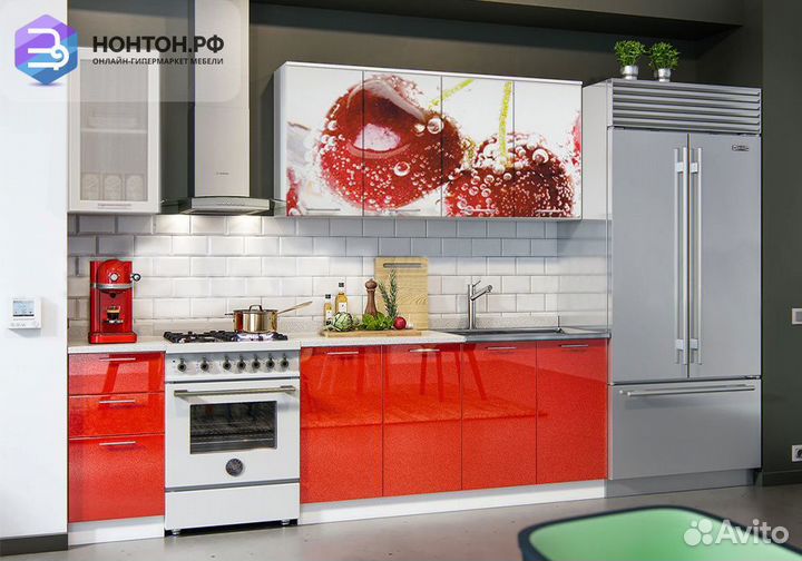 Кухня Черешня 2.0 м белый глянец / красный металли