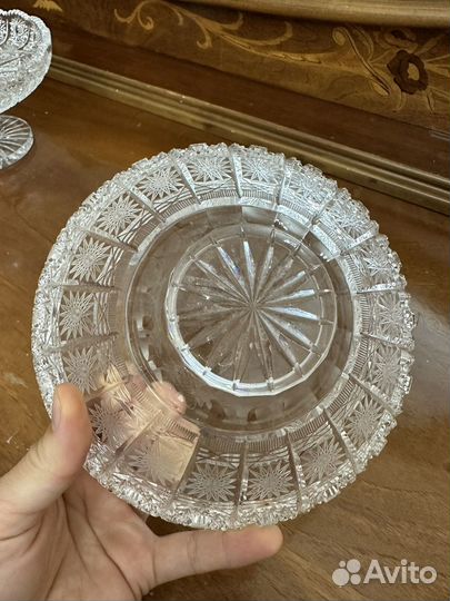 Ваза на ножке Снежинка Чехия и салатница