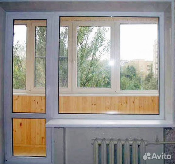 Балконный блок (дверь+окно глухое) профиль 58 мм