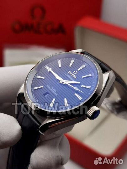 Мужские часы Omega aqua terra на кожанном ремешке