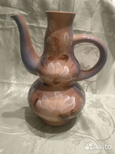 Кувшин глиняный, глазурь, ручная роспись