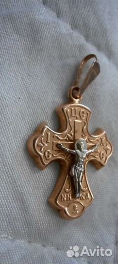 Золотая подвеска крест 585