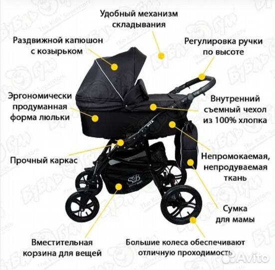 Коляска 2в1 Sweet baby Vita 18кг черная