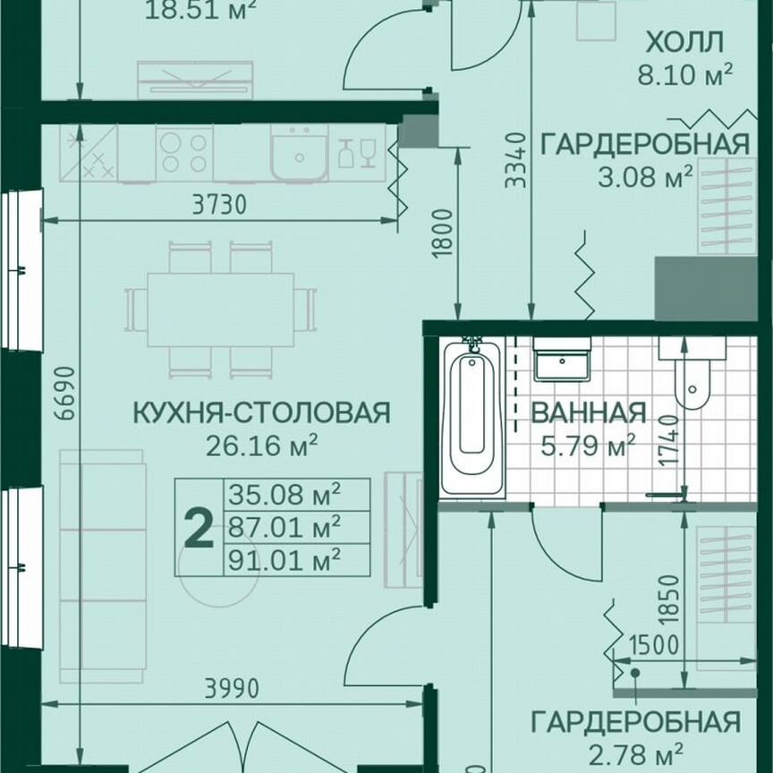 2-к. квартира, 87,2 м², 9/14 эт.