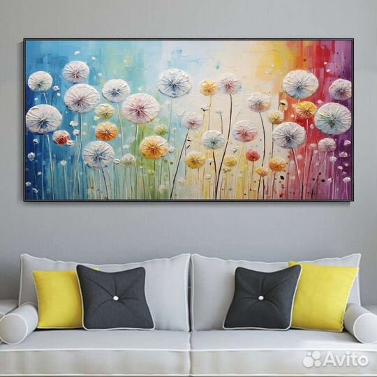 Текстурная картина маслом Одуванчики 3D
