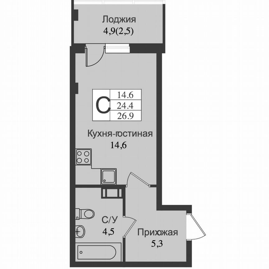 Квартира-студия, 29,2 м², 13/15 эт.