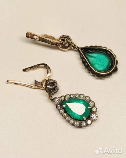 Серьги золотые бриллианты и природные изумруды