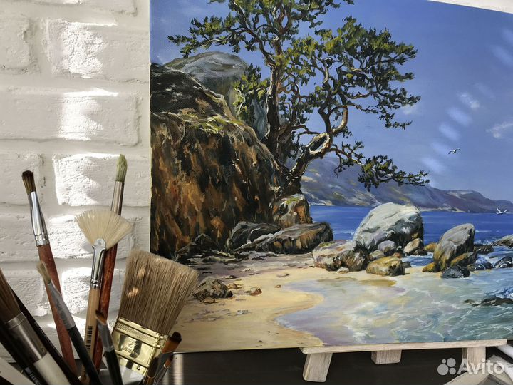 Картина маслом Корабль заходит в гавань 40х70