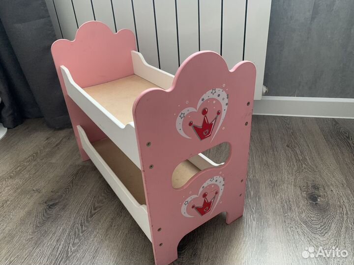 Кроватка для кукол, двухъярусная, деревянная