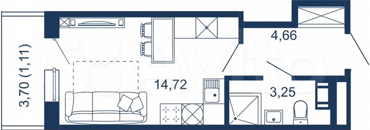 Апартаменты-студия, 23,7 м², 4/5 эт.