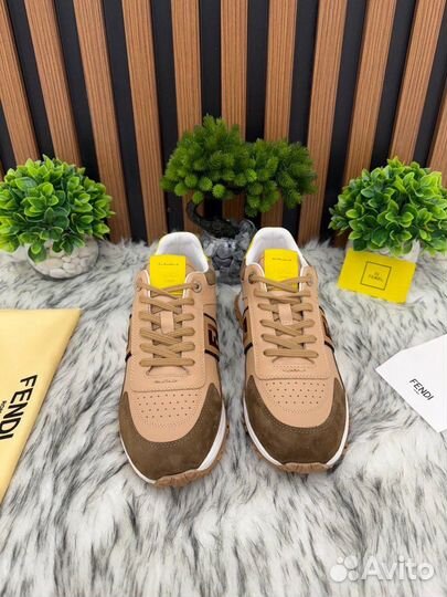 Кроссовки мужские Fendi кожа замша коричневые