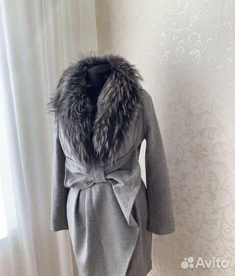 Пальто женское демисезонное 42 44 серое с мехом