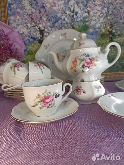 Чайный сервиз мейсенский букет 6 персон разделяю