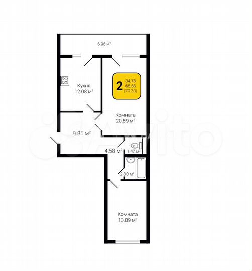 2-к. квартира, 70,3 м², 16/16 эт.