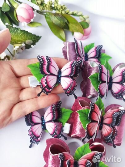 Бантики с бабочками, ручная работа